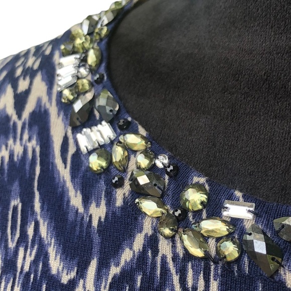 Inc Blue Printed Beaded Neckline Lightweight Sweater size Small - Picture 4 of 8
